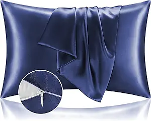 BEDELITE Satin Pillowcase with Zipper, Navy King Size Pillow Cases Set of 2, Super Soft and Cooling Similar to Silk Pillow Cases, Gift for Women Men(20x36 Inches)