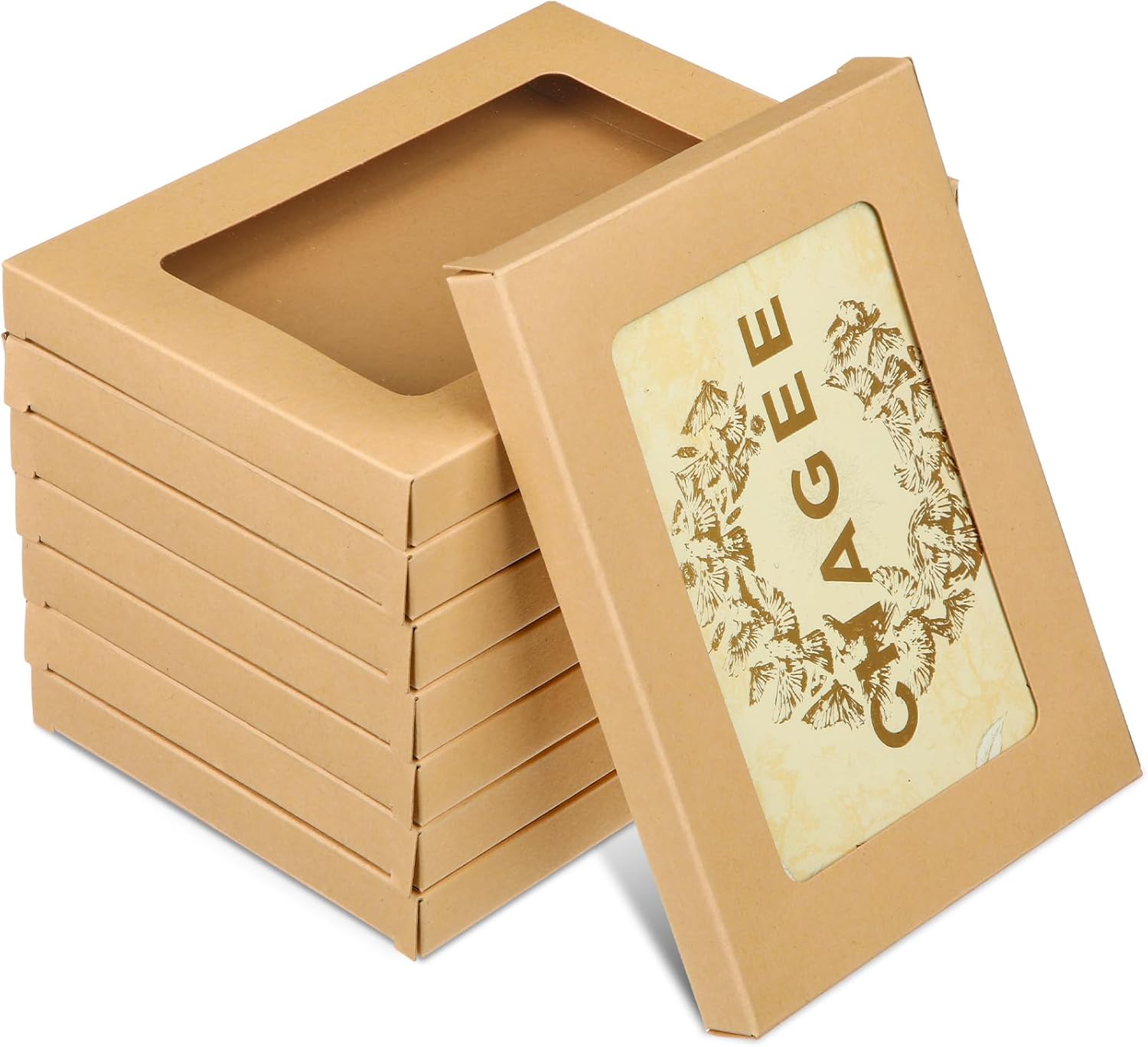 50 50 Pcs Greeting Card Storage Box Bulk Graduation Cardboard Cards Box with Transparent Window Kraft Paper Frame Photo Storage Envelope for Party (5.39 x 7.36 x 0.6 Inch)