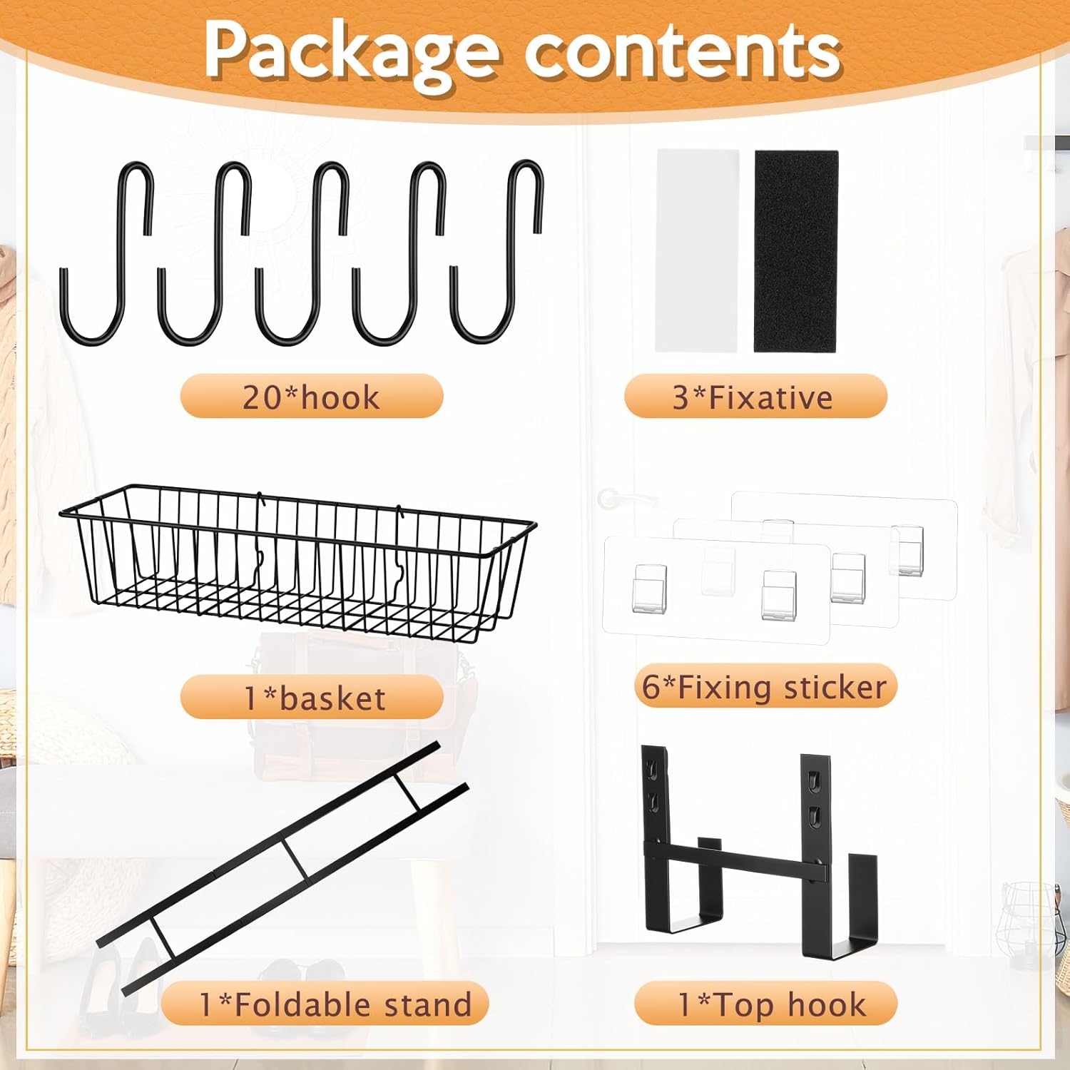 Hanging Purse Handbag Organizer Rack Foldable Stainless Wallet Storage Box with Basket & 20 Adjustable Hooks Space-Saving Organizer for Wallets, Accessories, Jewelry, Travel Tabletop - Image 6