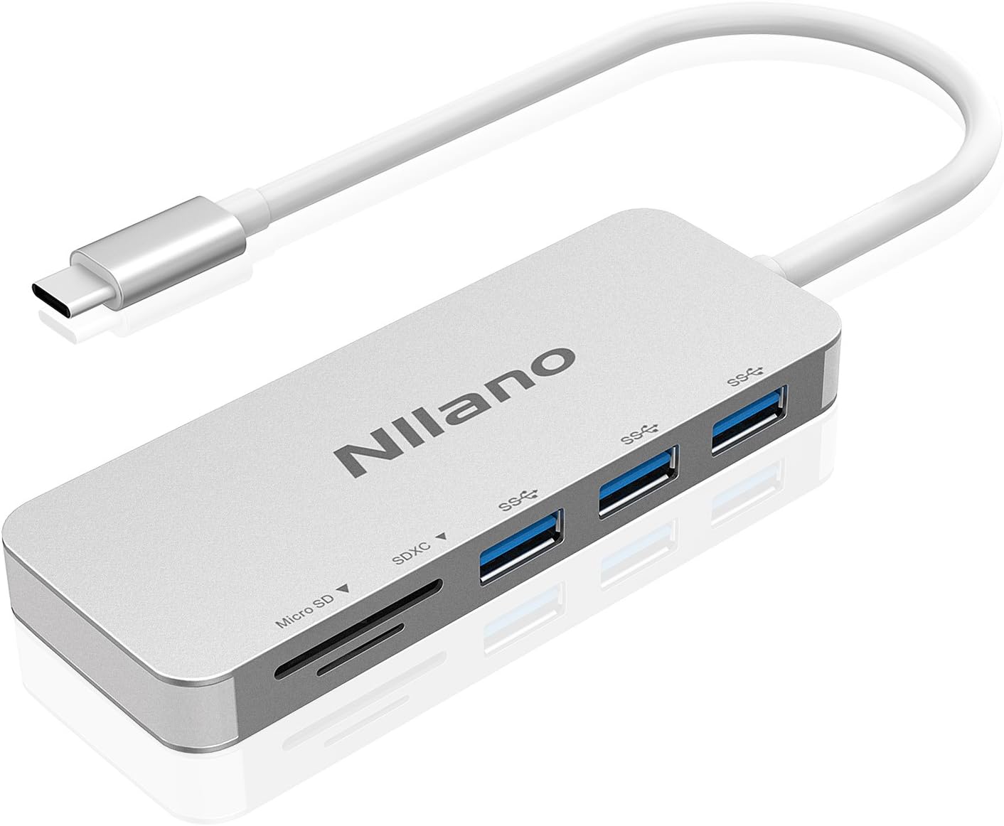 Nllano USB C Combo Hub, Support USB 3.0 and TF SD Card Reader for Macbook/ChromeBook and more Type C Devices, Multiport Adapter, Aluminum Alloy, Type C Hub, USB C Adapter to USB 3.0 - Silver
