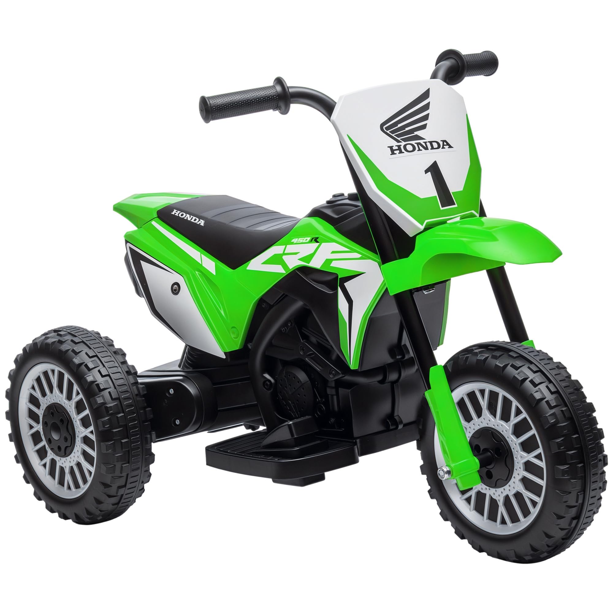 HOMCOM Moto Eléctrica con Licencia Honda CRF450RL para Niños de +18 Meses Motocicleta de Batería 6V con Velocidad 3 km/h Bocina y Sonido de Arranque Carga 25 kg 71x40,5x43,5 cm Verde