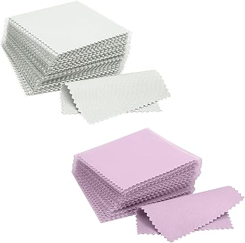 CATIFLIN 200pcs Jewelry Cleaning Cloth, Silver Polishing Cloth Individually Wrapped, Small Jewelry Polishing Cloth for Sterling Silver, Gold, Platinum and More Light Gray, Purple, 3.15" x 3.15"