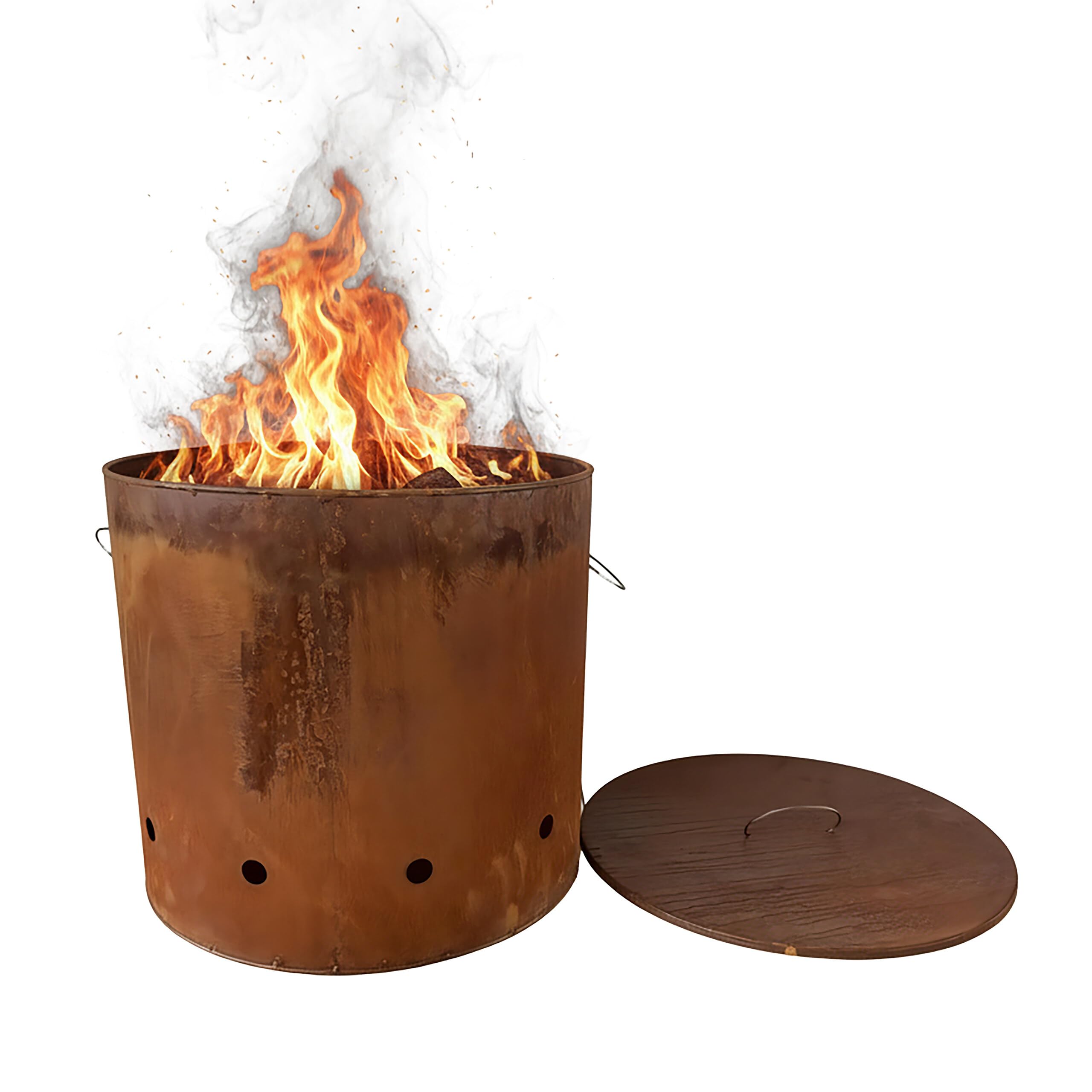 Relaxdays Tonneau à feu en Acier Corten, Aspect rouillé, H45xD49,5cm, brasero avec Couvercle, Brun rougeâtre XL