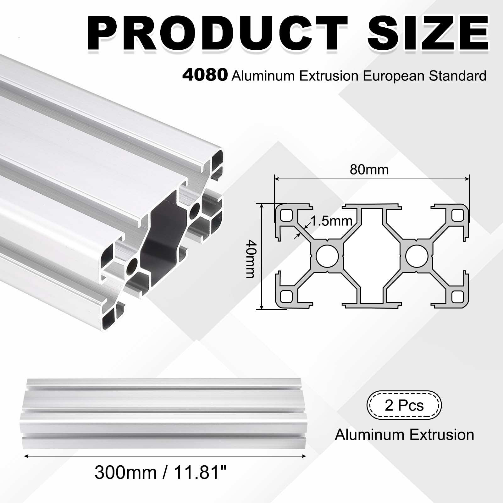 QUARKZMAN 2Pcs Profilé En Aluminium Extrudé 300mm 4080 Argent