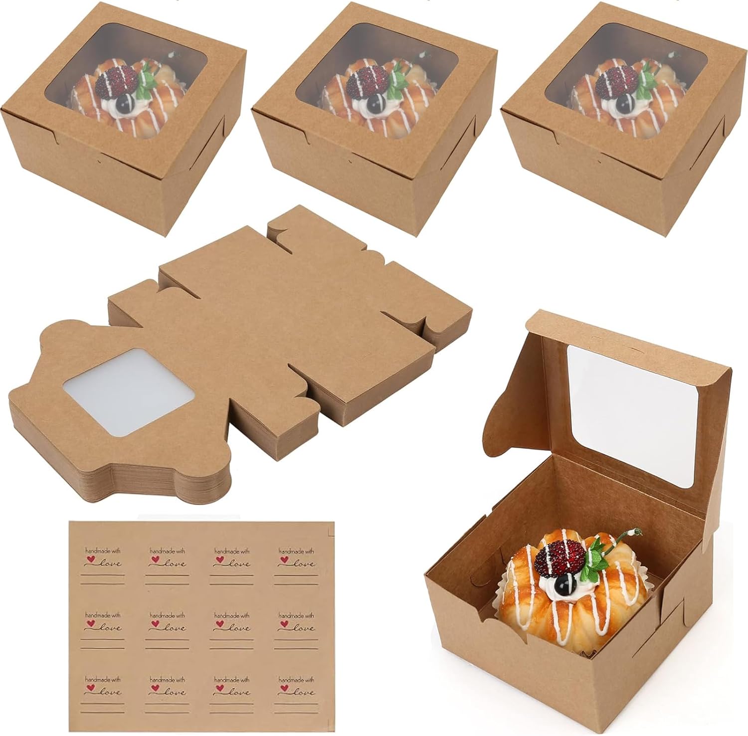 BTSD-home 25 stuks cupcake-box, enkele taartbox met 25 stuks inzetstukken, cupcake-transportbox voor muffins, bruiloft, party, favorieten (bruin 8,9 x 8,9 x 8,9 cm