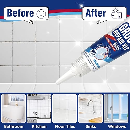 Miniatura 3 de Mallbaola Kit de reparación de lechada para azulejos, paquete de 2 pinturas para lechada de azulejos, sellador de lechada para baño, cocina,