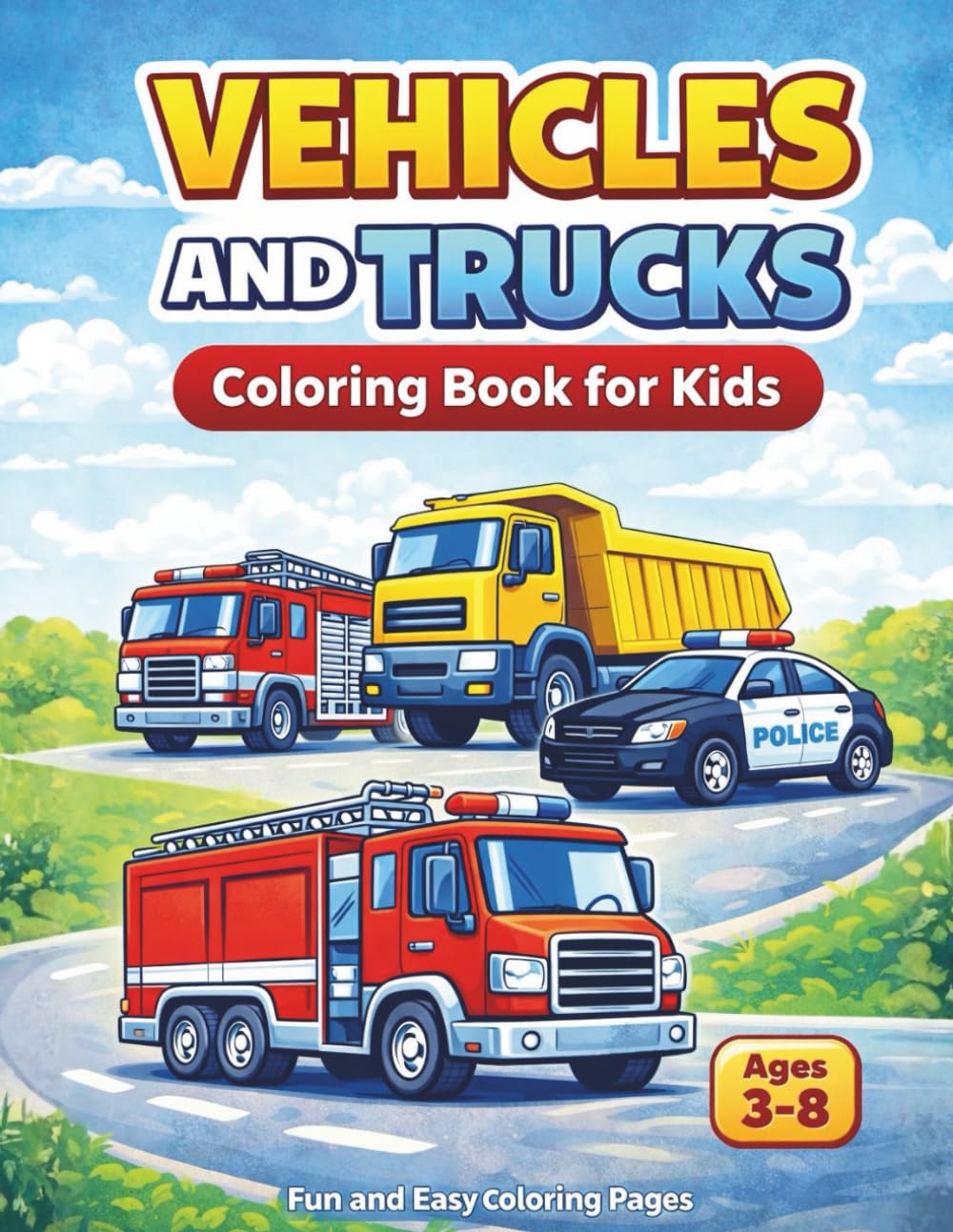 Truck Coloring Book for Kids Ages 3–8 Monster Trucks, Fire Trucks, Dump Trucks, Construction Vehicles, Police Cars & More!: Fun and Easy Large Print ... Big Trucks (Easy Coloring Books For Kids)
