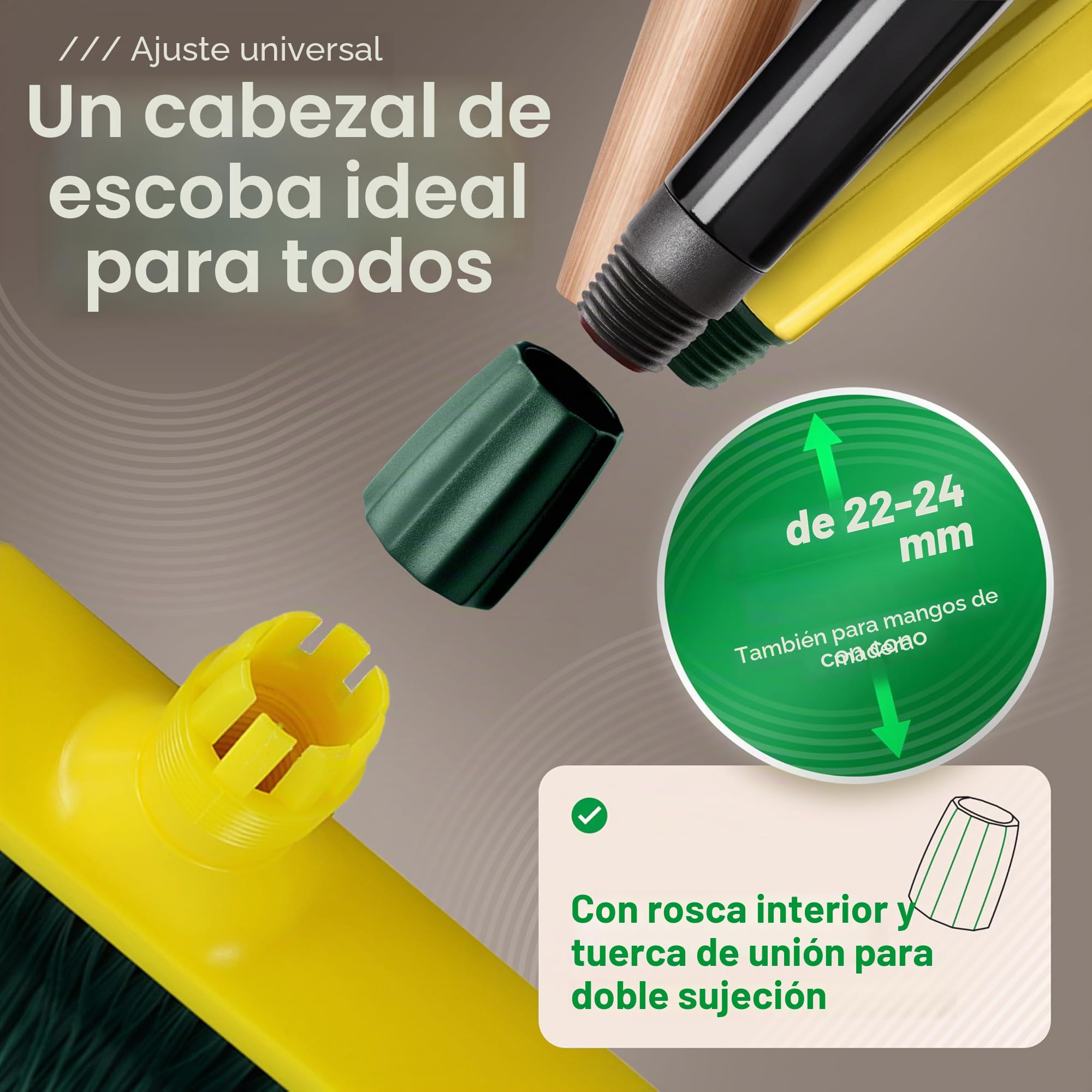 Novaliv Escoba Premium con Mango de 30 cm, Cepillo Especial de Cerdas Curvas, Cabezal de Plástico para Jardín, Rascadora, Césped Artificial, Ideal para Camping