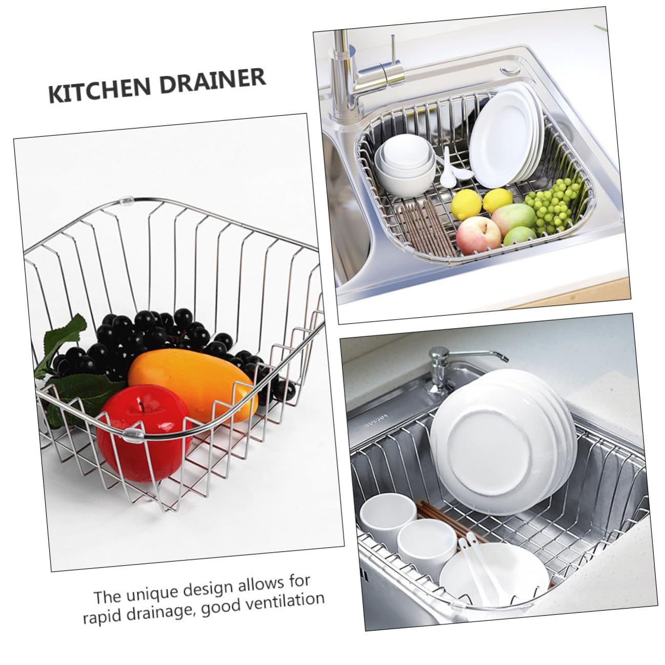 VILLCASE Edelstahl Abtropfgestell für Küche mit Schnellem Wasserablauf und Belüftung Geschirrabtropfständer für Spüle Praktischer Utensilienhalter Silber
