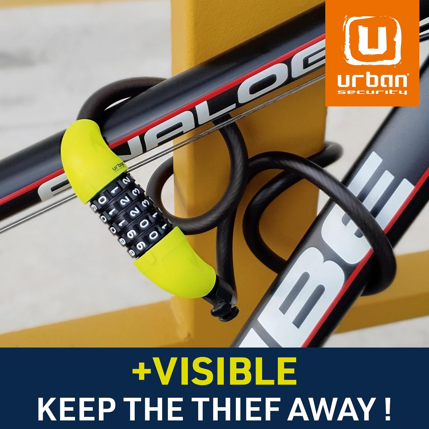 Urban Unisex's UR454M Bike Lock with Combination Flexible Steel Cable Ø12, 120cm with Security Code Anti-Theft Bicycle Resistant Compact Easy Transport, Black