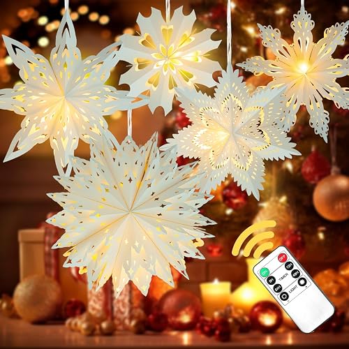 5 Pack Christmas Paper Snowflake Lanterns, Christmas Paper Star Lantern