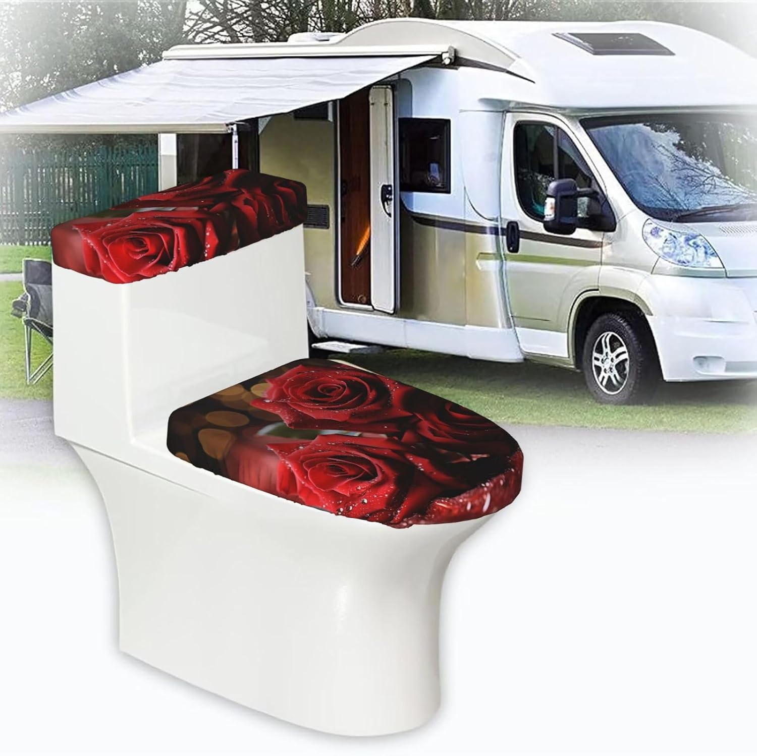 Heart Rose Toilet Tank Cover And Toilet Lid Cover Set Stretch Bathroom Toilet Lid Seat Cover