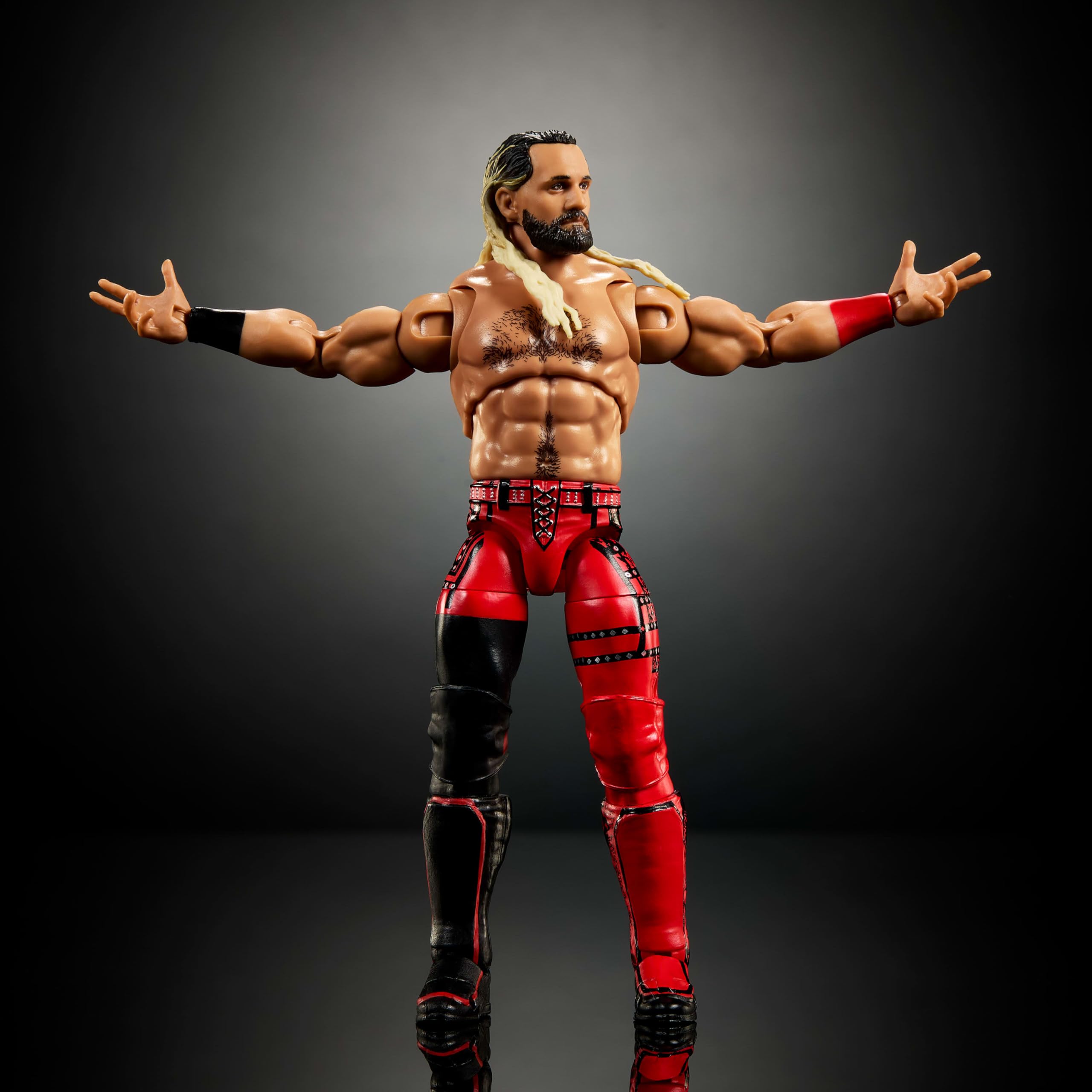 Mattel WWE Ultimate Edition Seth Rollins Figurka i akcesoria Zestaw, figurka ok. 15 cm do kolekcjonowania, wymienne głowy i dłonie, 30 punktów ruchu, zabawka dla dzieci 8+, fanów i kolekcjonerów JHV94