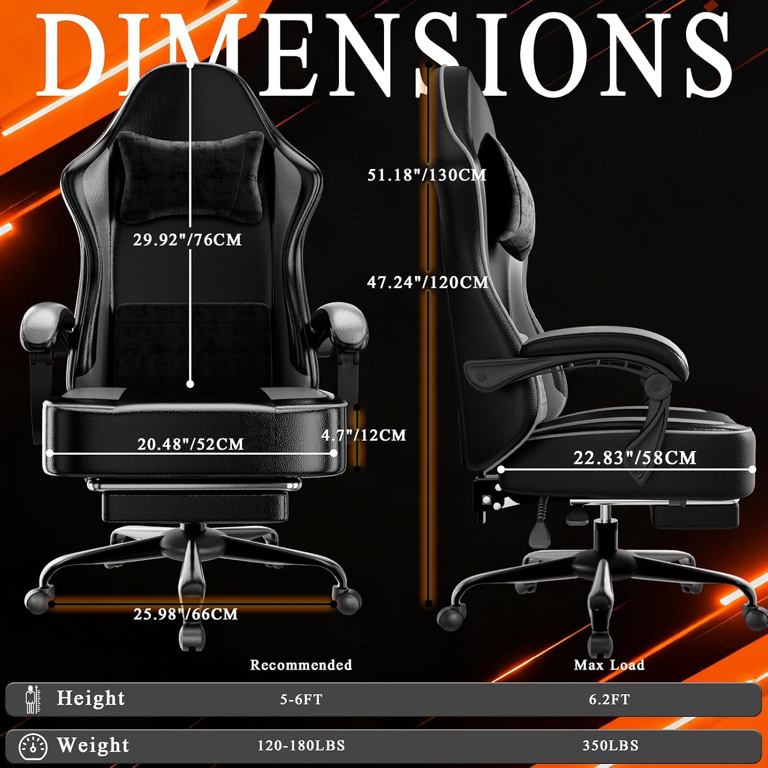 Gaming Chair with Pocket Spring Cushion and Footrest, Ergonomic Computer Chair for Adults, Breathable PU Leather Game Chair, Adjustable Headrest and Lumbar Support Office Desk Chair