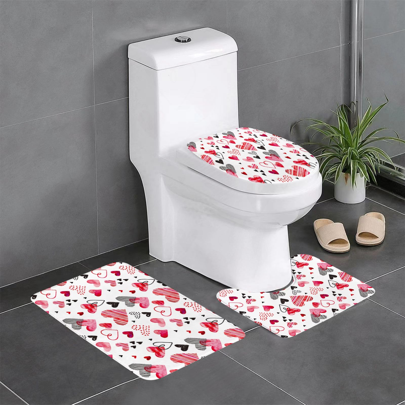 Set di 3 tappetini da Bagno, Lavabili in Lavatrice e Antiscivolo, tappetini Morbidi in Fibra Superfine, San Valentino, Diversi Tipi di He