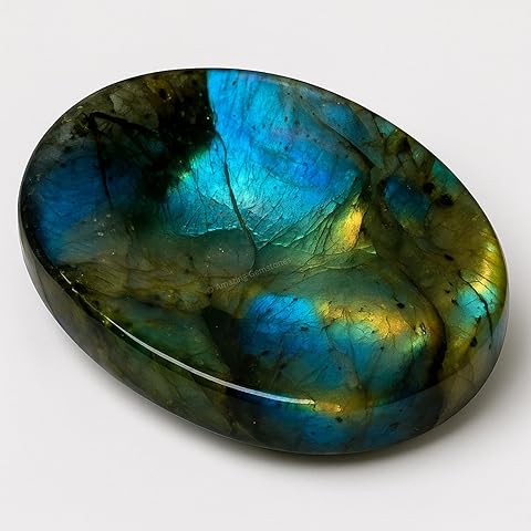Amazing Gemstone Labradorite Thumb Worry Stone, Anxiety Stone, Healing Crystals - Piedra Crystal Fidget for Gift, Meditation, Calming, Relaxation, Stress Relief