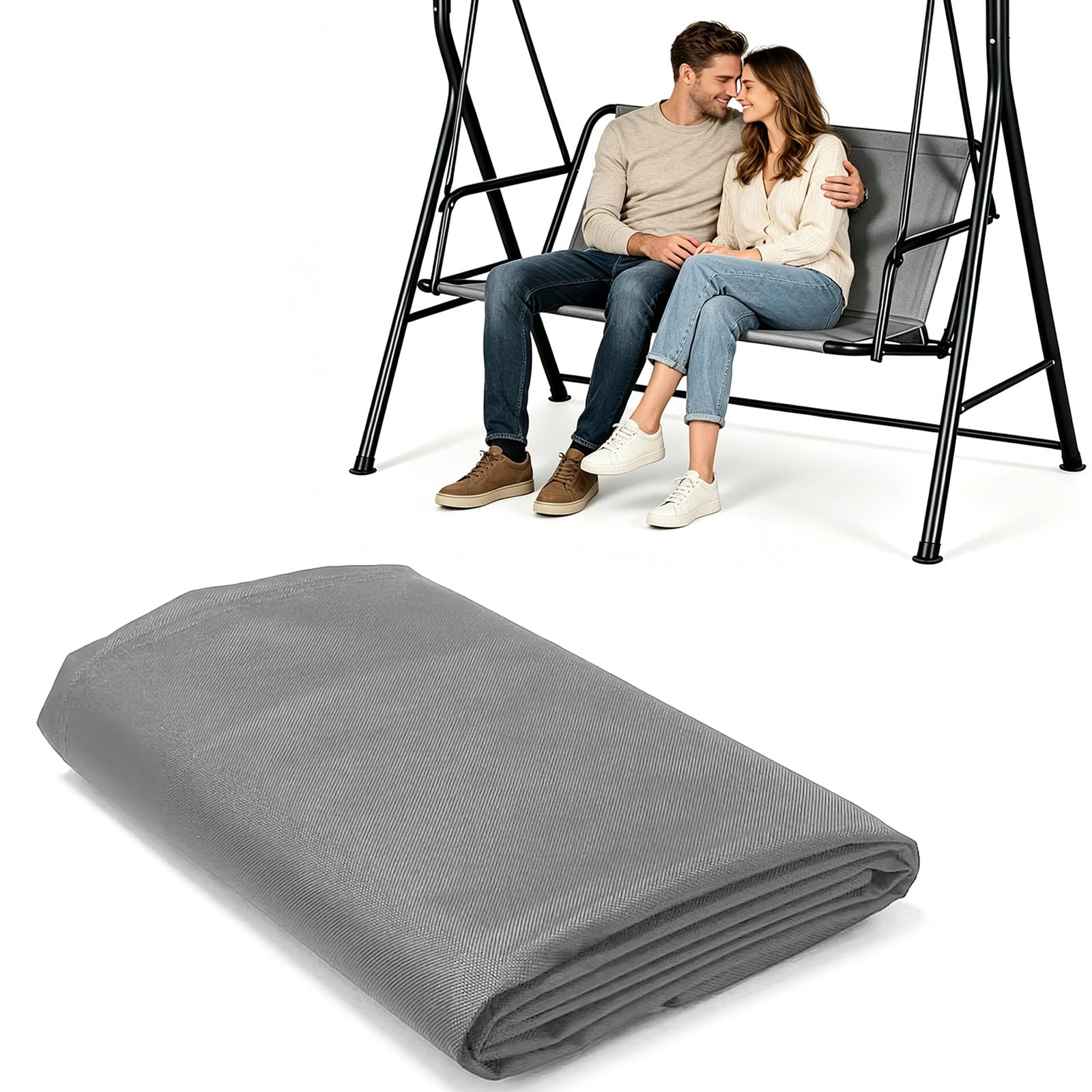 Hollywoodschaukel Ersatzbezug Sitzbezug 900D Oxford Stoff Wasserdicht für 2 3 Sitzer Schaukelauflage Bezug Austauschbar Strapazierfähig für Garten Terrasse (Grau, 115 x 48 x 48 CM)
