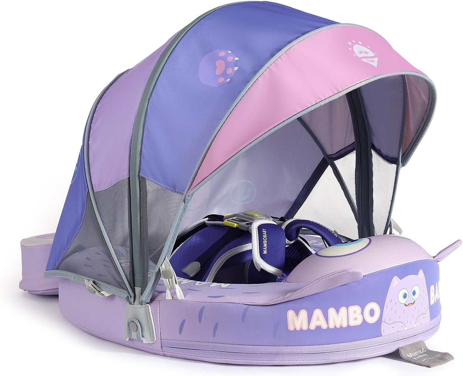 Mambobaby Float with Canopy Size Improved Non Inflatable Infant Baby Pool Float Smart Mambo Float Swim Trainer Add Tail Swim Float Mambo Float Solid Air Free Water Waist Swimming Ring