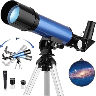 Telescope for Kids & Beginners, Portable Refractor Telescope 90x Magnification with Tabletop Tripod and Two Eyepieces, Best Gift for Kids to Explore Moon Space, View Wildlife, Watch Night-Sky