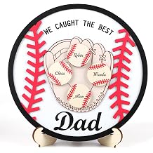 CHDITB Personlized Gifts for Dad from Son Daughter, Wooden 3D Kids Name Baseball Mitt Shaped Table Desk Decor with 5 Baseballs, DIY Ideal Fathers Day Birthday Gift for Grandpa Papa12"x12"