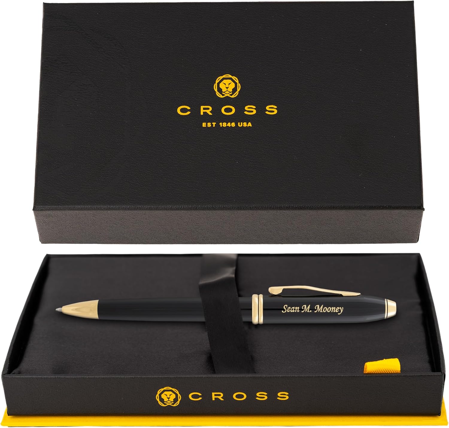 Cross Townsend Engraved Ballpoint Pen, Black Lacquer with 23K Gold Trim, Conical Top, Art Deco Design, Personalized Gift for Executives, Retirement, Board Members, Senior Partners, Cross Gift Box