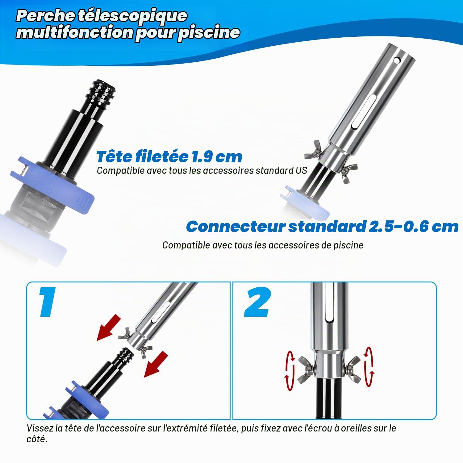 DOBEN Perche Télescopique pour Piscine Fibre De Carbone 4,88 m, Multifonction Manche Telescopique Piscine Est Très Résistante Et Stable pour Epuisette Piscine, Peinture, Dépoussiérage Et Nettoyage