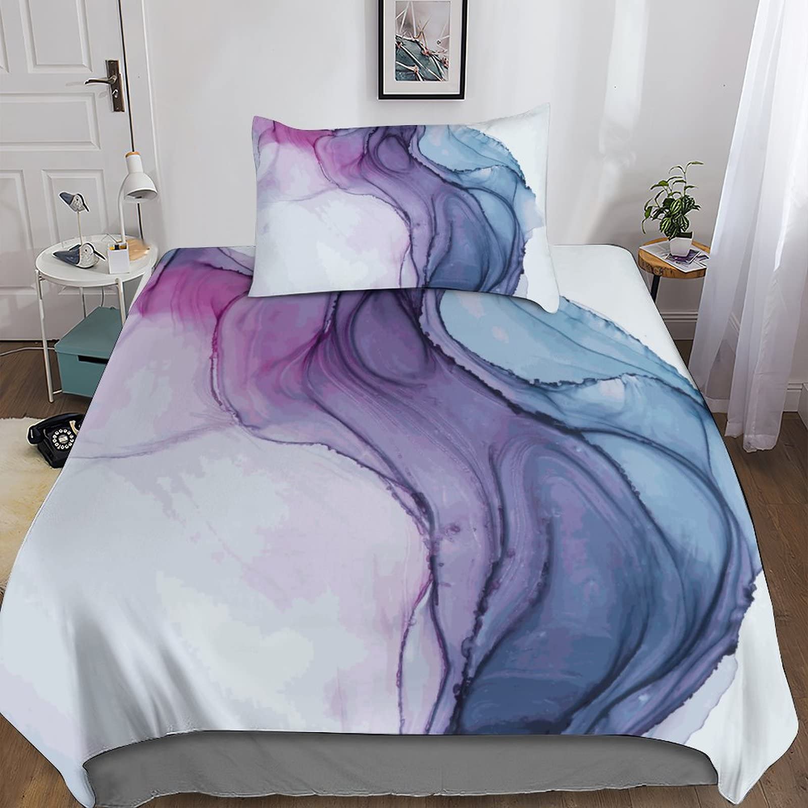 Parure de lit motif marbre 135x200cm housse de couette en microfibre souple