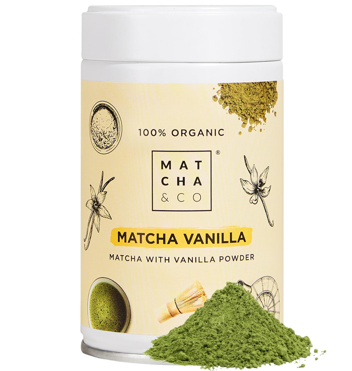 Premium Organic Ceremonial Grade Matcha Vanilla Powder – 80 g Japanese Matcha Green Tea with Natural Vanilla Flavour – Antioxidant‑Rich & Smooth Taste
