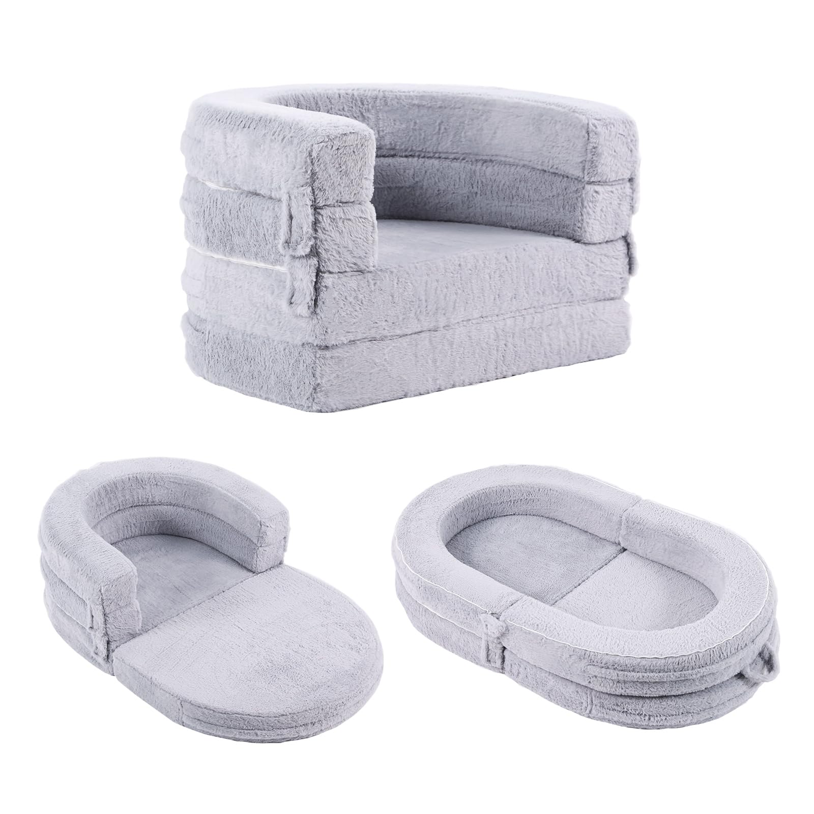 Tiita 3-in-1 Kids Sofa Bed, Comfy Couch Plush Toddler Chair Bed, Convertible Toddler Travel Beds, Folding Kids Couch with Washable Cover Carrying