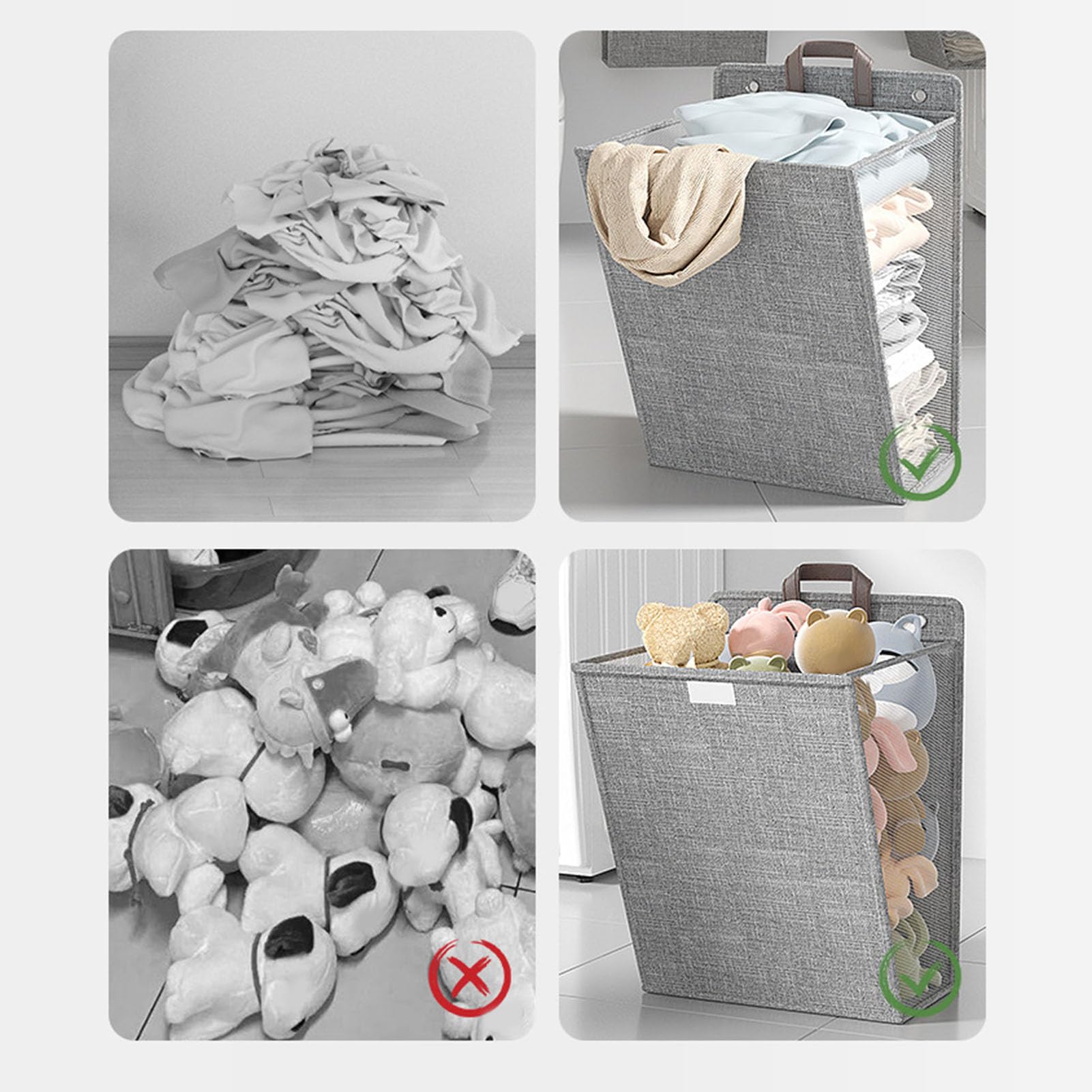 Wäschekorb zum Aufhängen an der Wand, mit Haken, faltbares Design, multifunktionale Verwendung, ordentliche und organisierte Aufbewahrung (grau, große Größe)