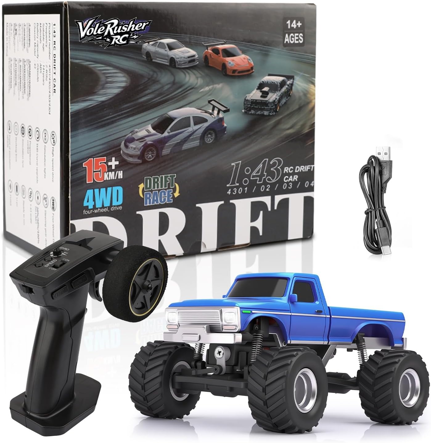 1/36 scale RC crawler car (blue) with 2.4GHz remote