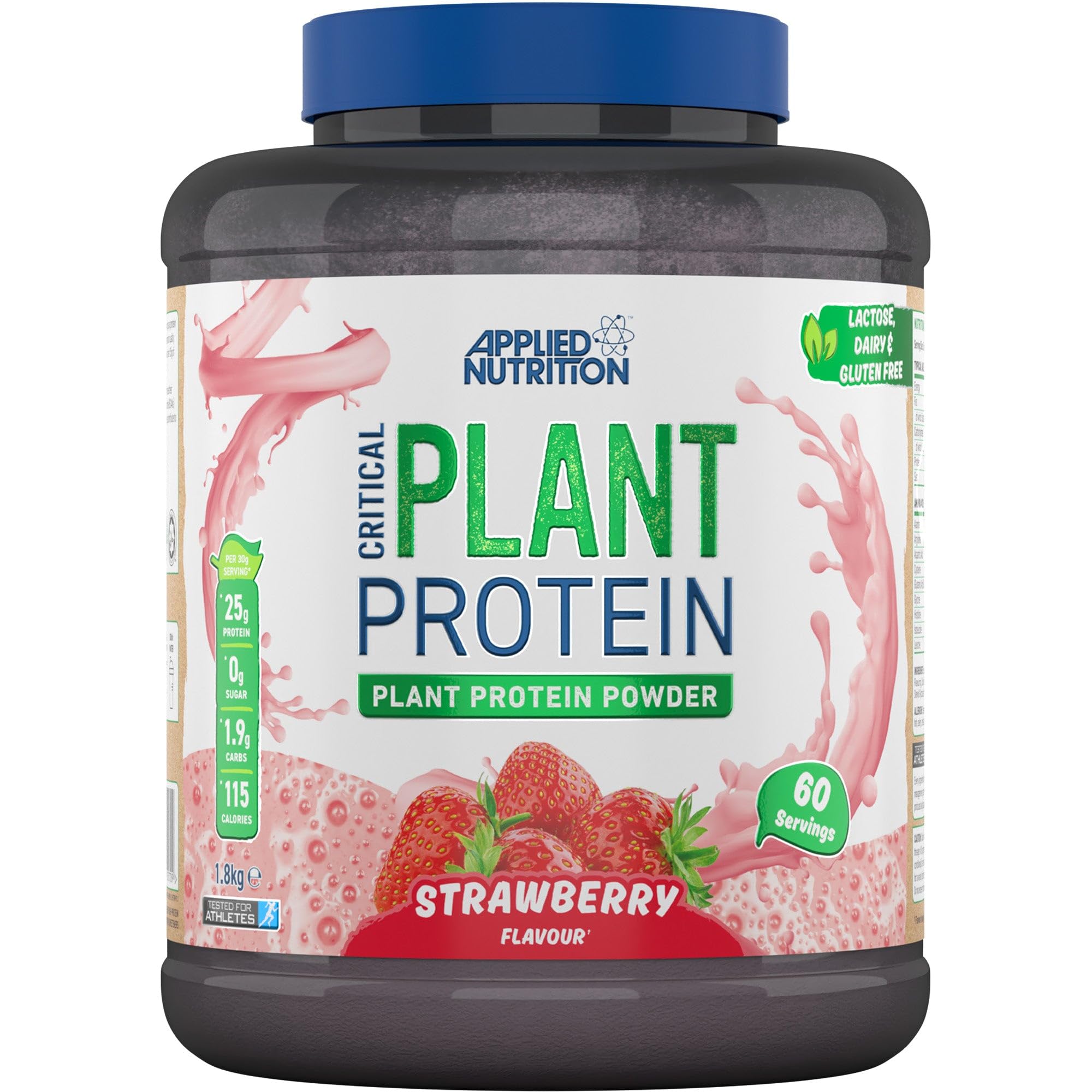Applied NutritionPlant Protein Powder – Critical Plant Vegan Protein Shake with SOYA, Pea, Brown Rice Proteins & Essential Amino Acids - Dairy-Free Gym Supplement (1.8kg - 60 Servings) (Strawberry)