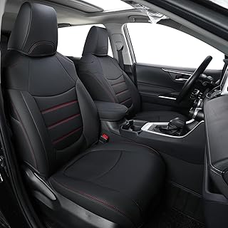 RISINGSTAR Rav4 Hybrid Seat Covers, fit 2019-2025 Toyota Rav4 Hybrid LE,XLE,Woodland Edition,XLE Premium,Limited, Not for XSE/SE/Plug-in(Black&Red)