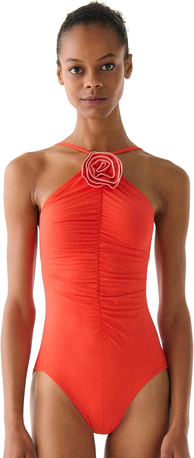 kate spade new york Women's Rosette Solids High Neck One Piece Swimsuit