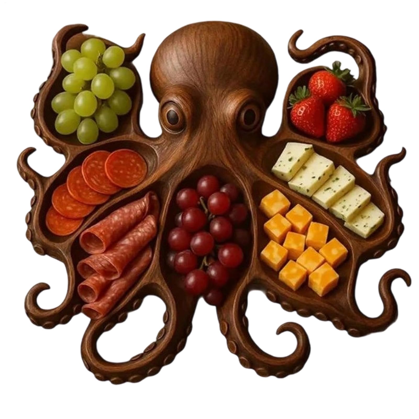 Genérico Bandeja de madera para servir - Diseño único de pulpo, bandeja para embutidos | Bandeja de cocina resistente para quesos, mariscos, picnics, cenas temáticas y entretenimiento al aire libre.