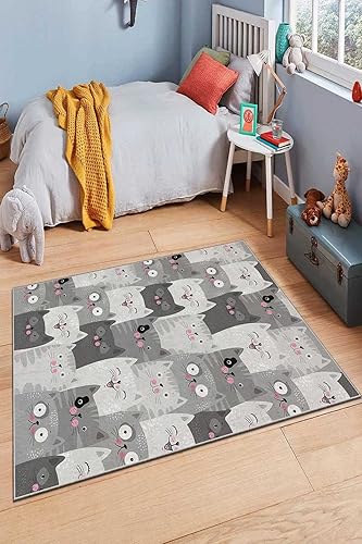 LaModaHome Alfombra antideslizante – Alfombra de área suave, lavable a máquina, color gris, con emoji, gato, para dormitorio, interior y exterior,
