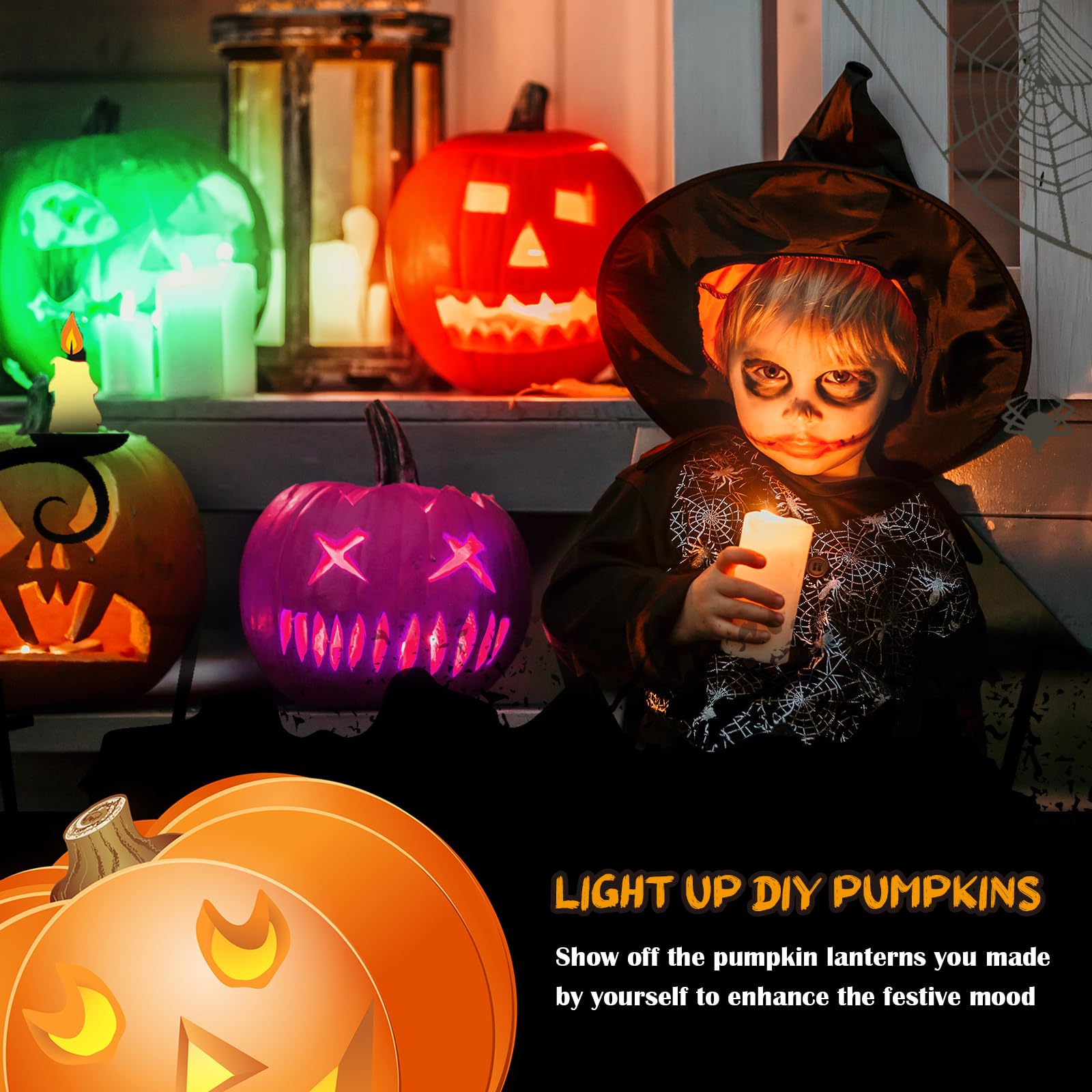 Halloween Pumpkin LEDストロボライト付き Amazon.com: Lanties 4 Pieces Halloween LED Pumpkin Lights with