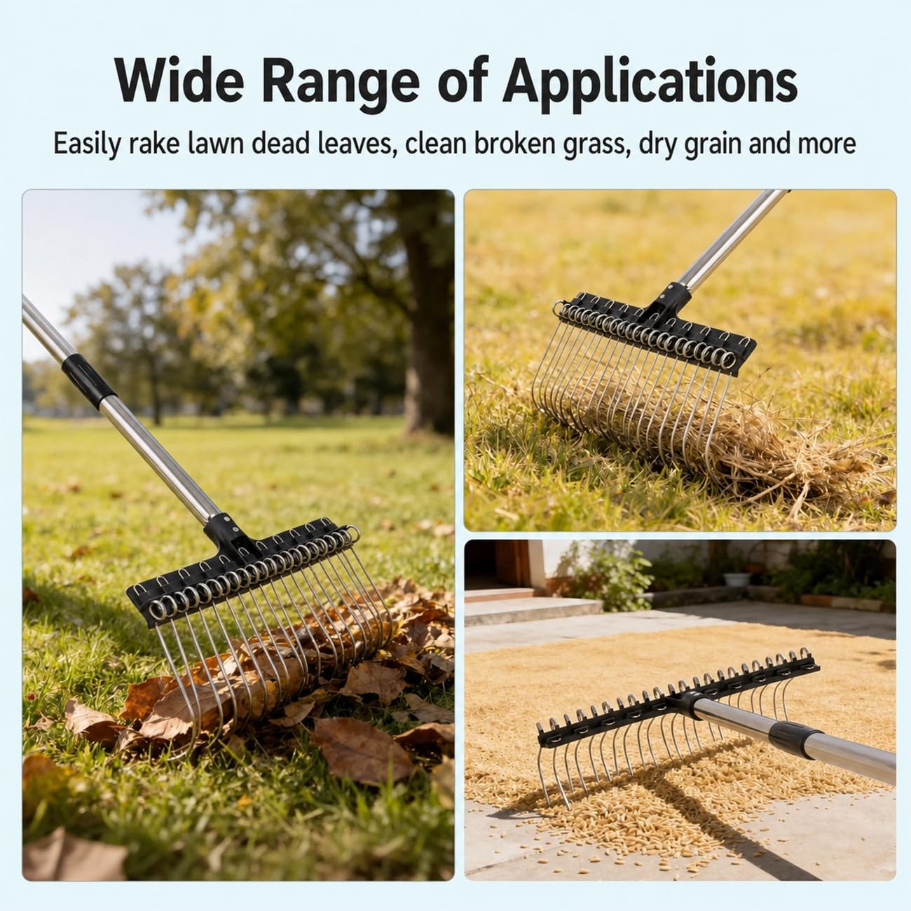 Laubrechen Verstellbar - 160cm Fächerbesen Laubbesen,Laubharke Metall mit Handschuhe,Gartenrechen,Rechen Garten,Laubfächer,Rasenrechen zum Reinigen von Pflanzen, Rasen und Hof