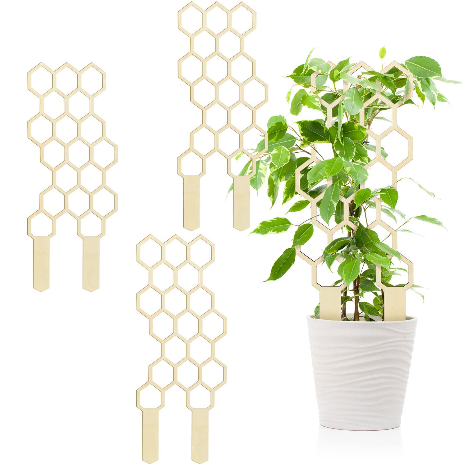 3 Pack Small Trellis for Potted Climbing Plants Trellis Starter Holder for Indoor Outdoor Garden Decor Wooden Honeycomb Potted Plants Flower Stem Vine Climbing Training Support Pole Accessories