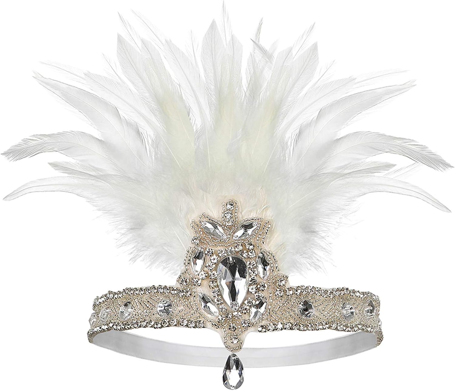 Roaring Art Deco 1920s Flapper Feather Headpiece Roaring 20s Great Gatsby Headband for Women 1920s Headwear