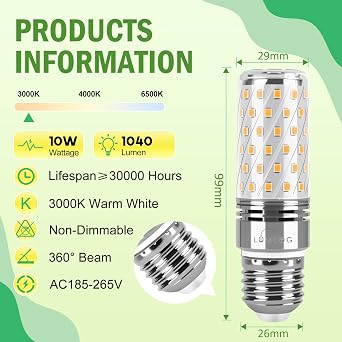 E27 LED Bulb 10W, E27 ES Edison Screw Light Bulbs, Warm White 3000K, 100W Incandescent Equivalent, 1040LM Non-Dimmable Corn Light for Home Lighting, 220-240V, Pack of 2 [Energy Class F] [Energy Class F]