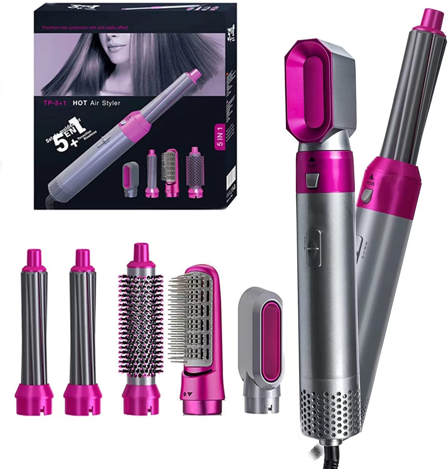 Delicate 6 in 1 Hair Dryer Brush, Multifunctional Hot Air Styler, Blow Dryer/Curling Iron/Straightener for All Hair Types, 1000 Watts