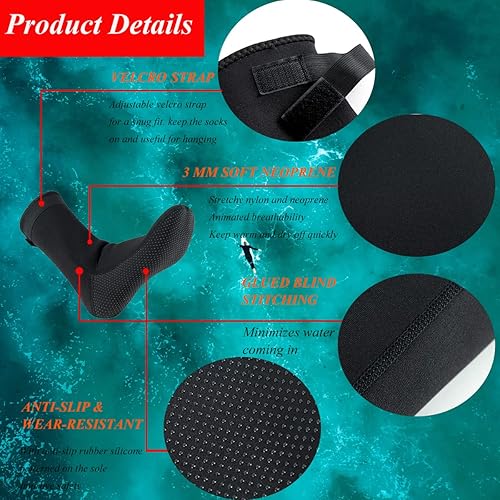 Miniatura 2 de Calcetines de neopreno de 0.118 pulgadas (0.118 in), calcetines térmicos antideslizantes para buceo, botines de agua para natación, deportes