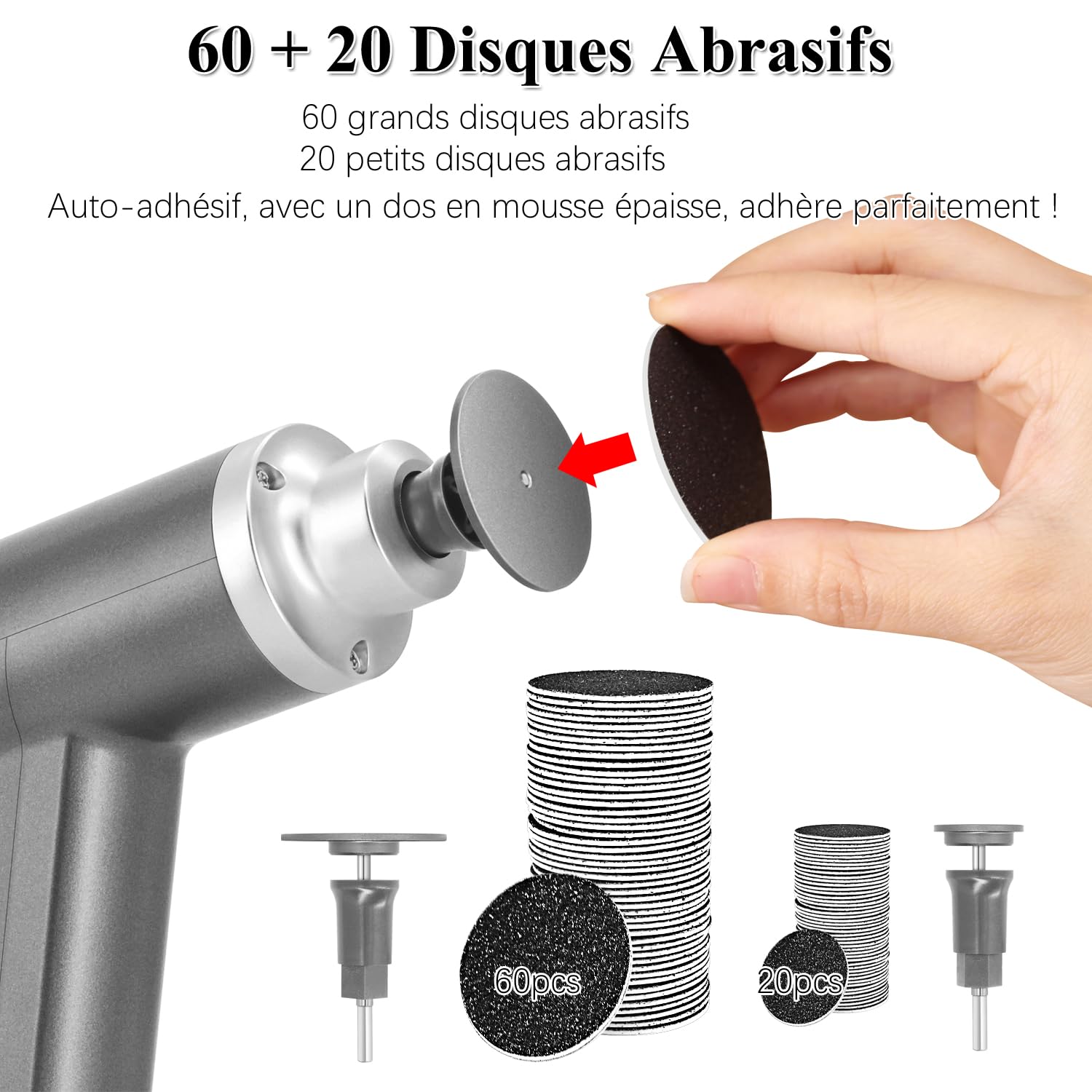 Rapeuse - Pies Eléctricos Potentes, 4500 RPM, Lijadora de Pies Eléctricos Profesionales, Escobilla de Pies Pedicura Lima Anticallos con 4 Cabezales Reemplazables (Gris)