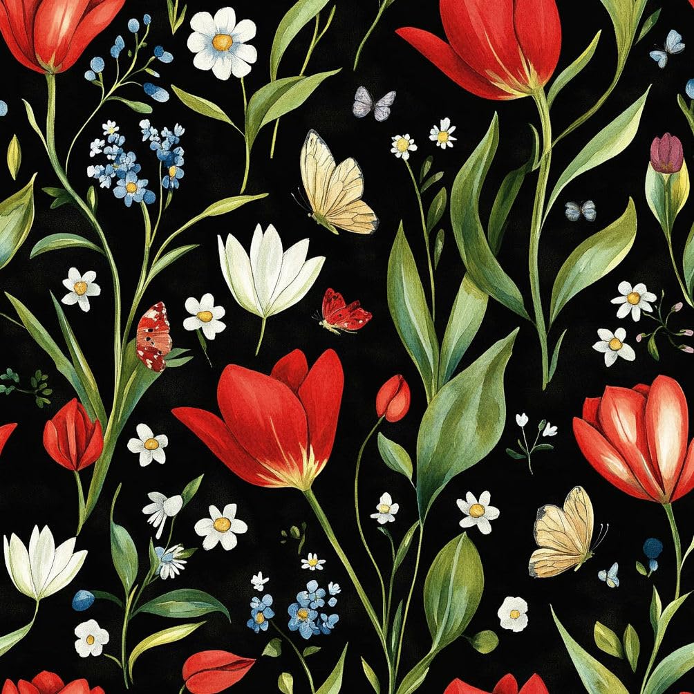 Jiaoqss Color K Removable Wallpaper Black Red Iris Flowers Large Floral Stick On Wallpaper Contact Paper Furniture Sticker For Living Room Bedroom