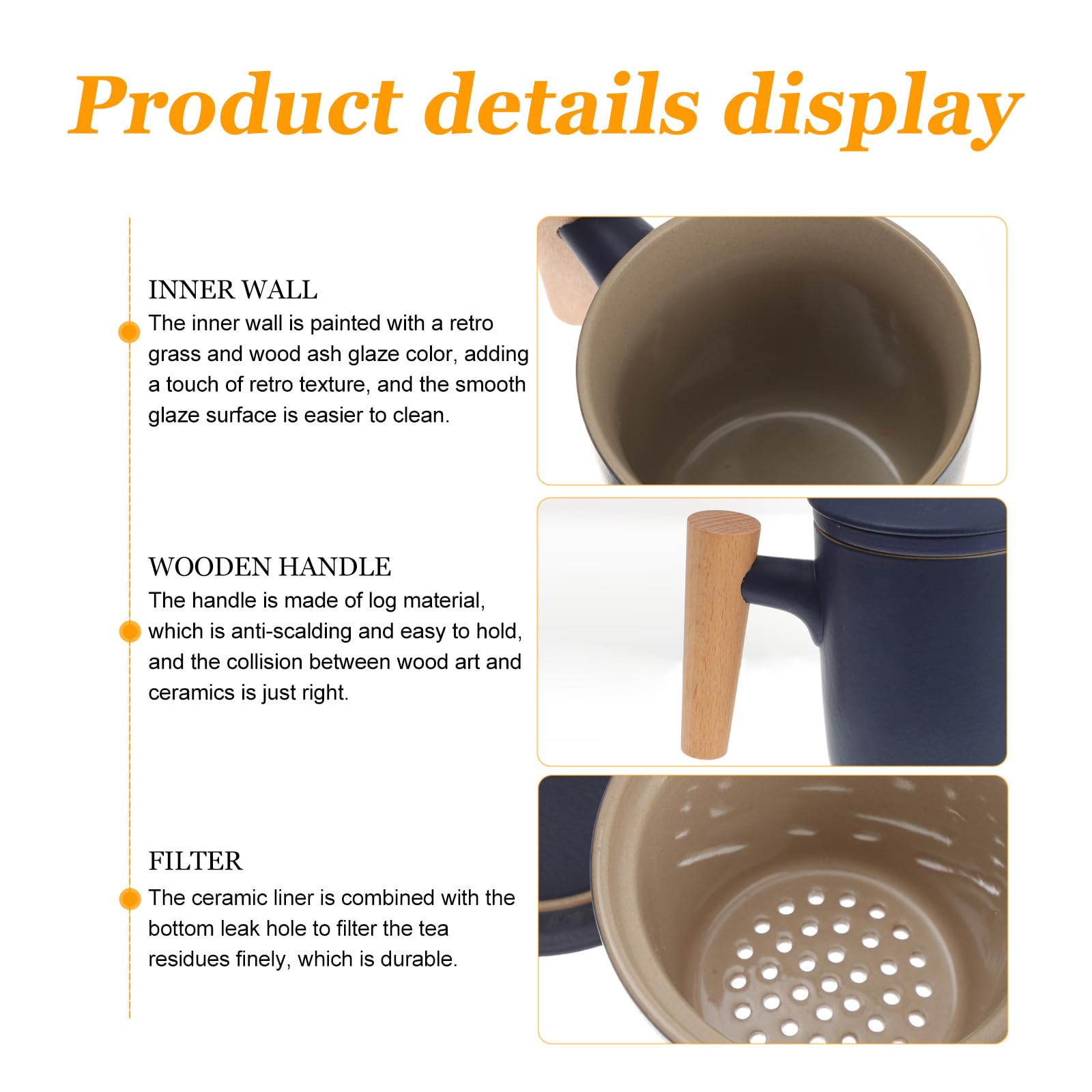 Toyvian Tasse à Thé Étanche en Céramique Noire Infuseur et Couvercle, Poignée en Bois Délicate Travail Voyages