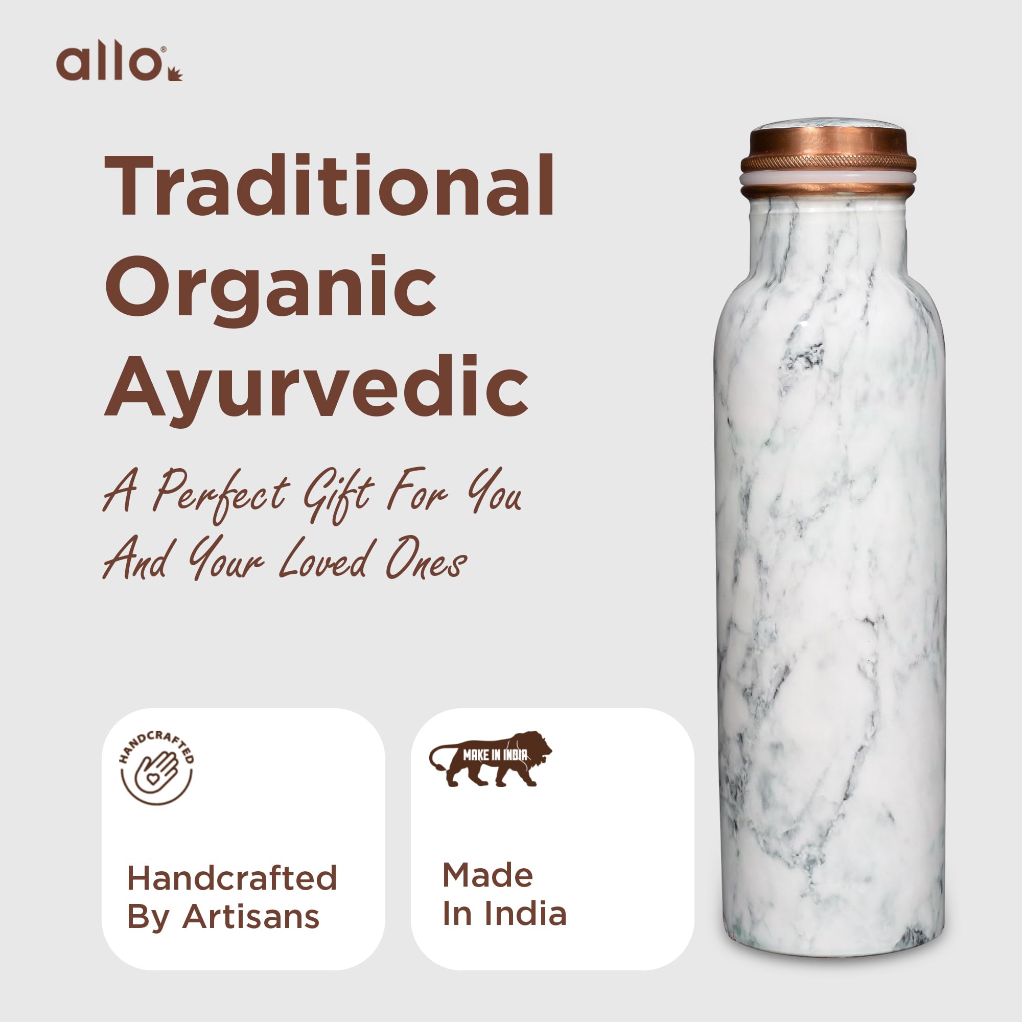 Allo Pure Copper Water Bottle - 1L Alkaline Gift -6
