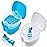 Keedolla 2 Pack Cute Denture Cups Denture Bath Container for Soaking False Teeth, Denture Storage Container Soaking Bath Case with 2 Brush - Blue and White
