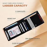 Vista 64 de RUNBOX - Carteras delgadas para hombre, cartera de piel con pinza para el dinero, cartera de bolsillo frontal con bloqueo RFID, tarjetero Negro