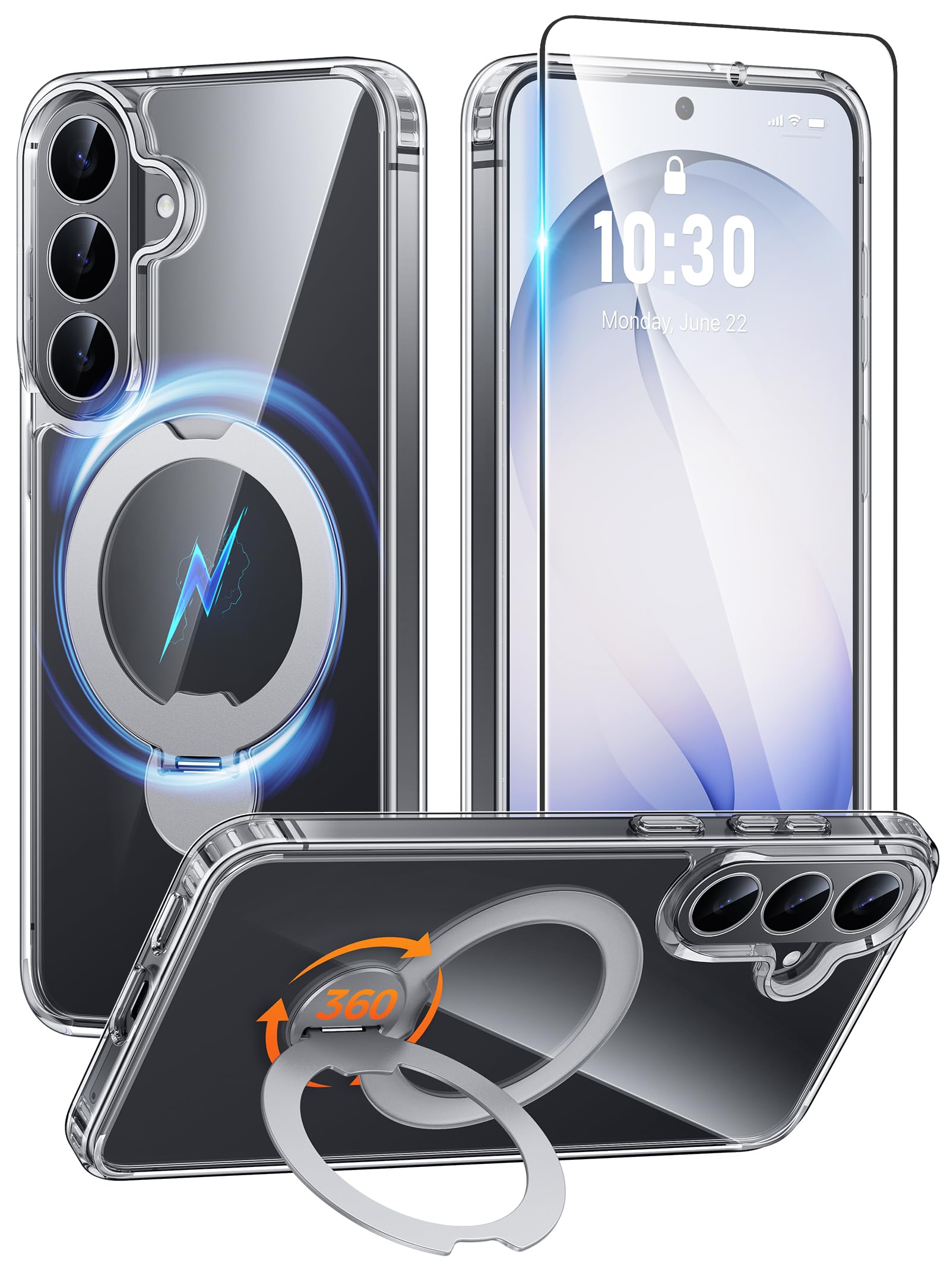 FNTCASE Funda transparente para Samsung Galaxy S26 FE con soporte magnético | Compatible con Magsafe, protector de pantalla, antiamarilleamiento, grado militar, a prueba de golpes, funda transparente